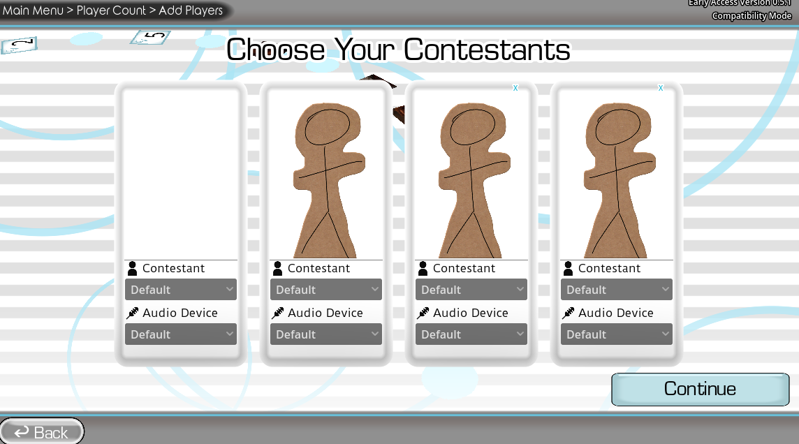The Choicer Voicer local multiplayer setup for four contestants with separate audio device selectors