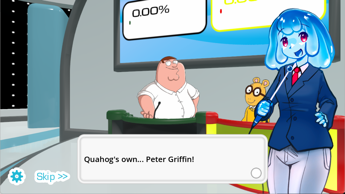 The Choicer Voicer voice over game introducing a contestant in the original game-show mode