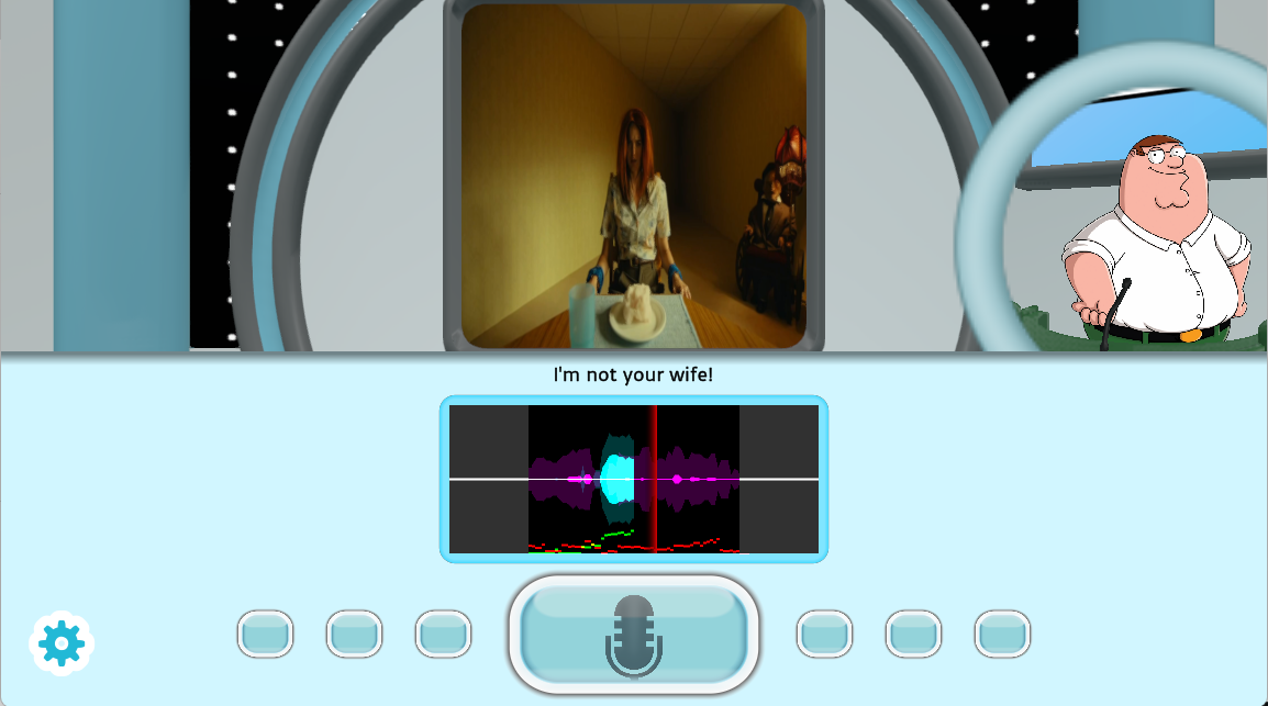 Voice over game recording screen with a waveform, microphone control, and video prompt